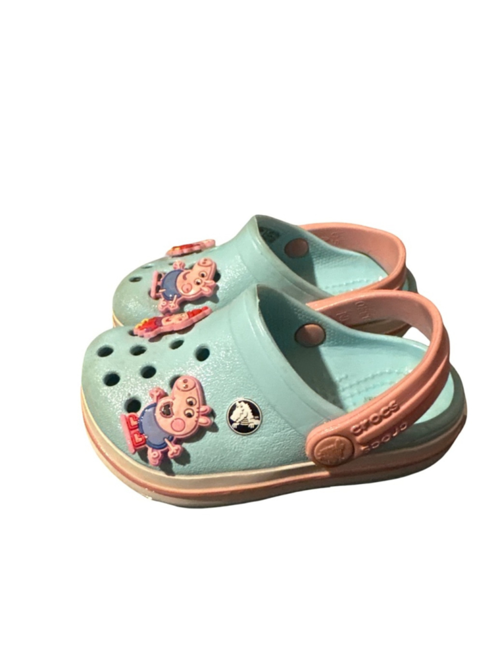 CROCS Kids Aqua and Peach Sandals w/ Peppa Pig - 5C